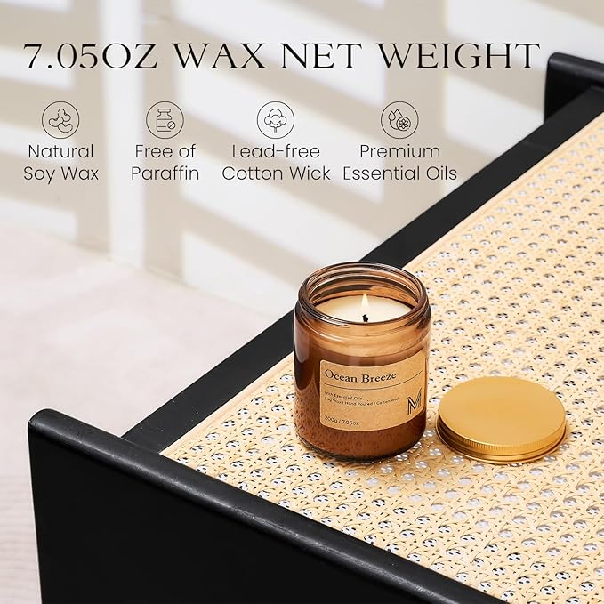 M&SENSE Oceanic Breeze Candles for Home Scented Aromatherapy Candle Gift Set for Women and Men,7.05oz Soy Wax Long Lasting Amber Jar Candles Gift for Birthday Housewarming Mother's Valentine Day - Bloomnest