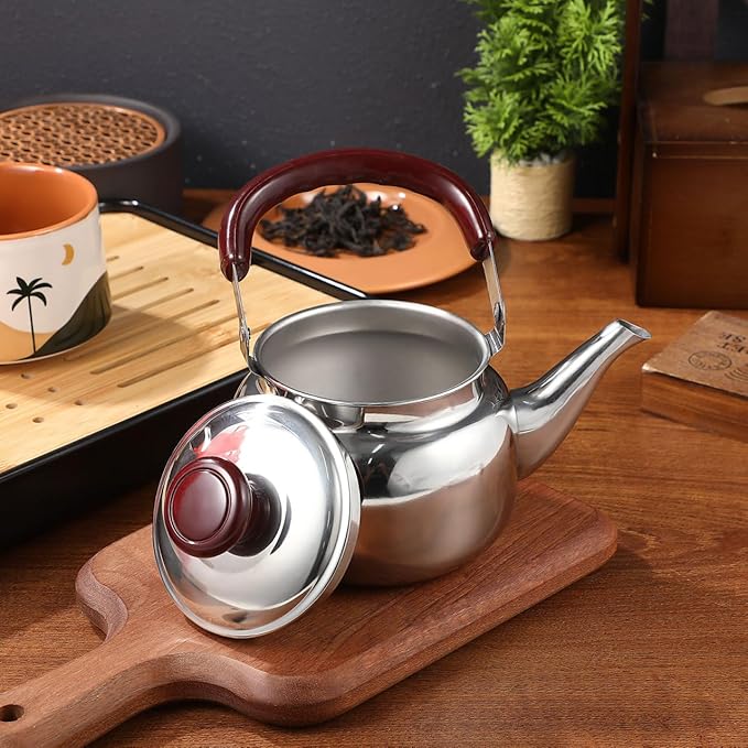 LIFKOME Traditional Stainless Steel Heavy Duty Tea Kettle With Sandwich Bottom and Specialty Cool Touch Handling Mirror Finish Stainless Steel Whistling Tea Kettle Stove Top - Bloomnest