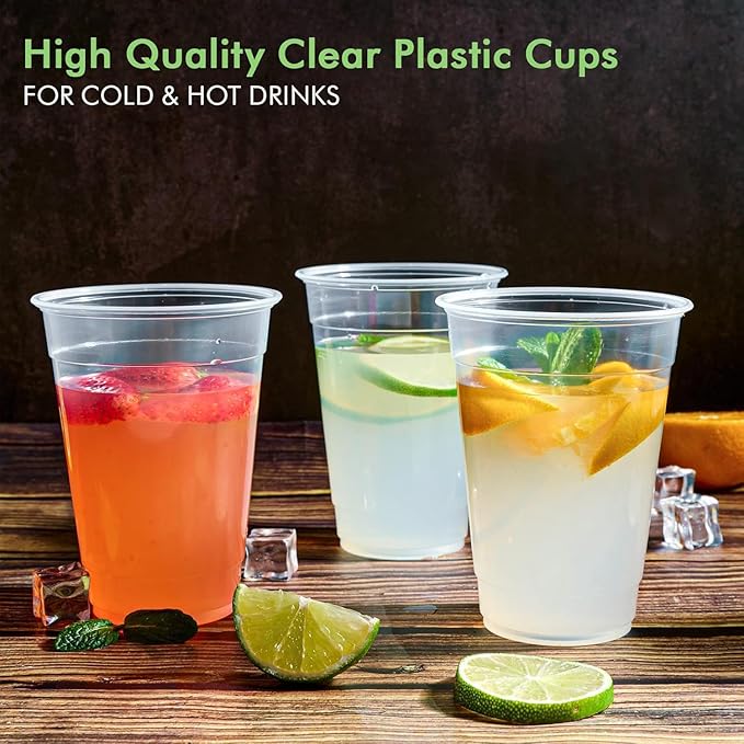 FOCUSLINE 300pack 16 oz Clear Plastic Cups Disposable, Plastic Clear Cups disposable, DrinkIng Cup for Water, Juice, Soda, Ice Coffee - Bloomnest