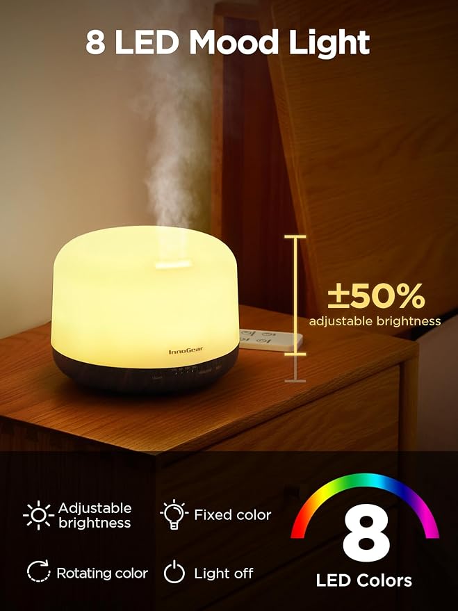 InnoGear 500ml Essential Oil Diffuser with Remote Control, Premium Ultrasonic Aromatherapy Diffusers Scent Humidifier Vaporizer Auto-Off Timer for Large Room Home, Brown - Bloomnest