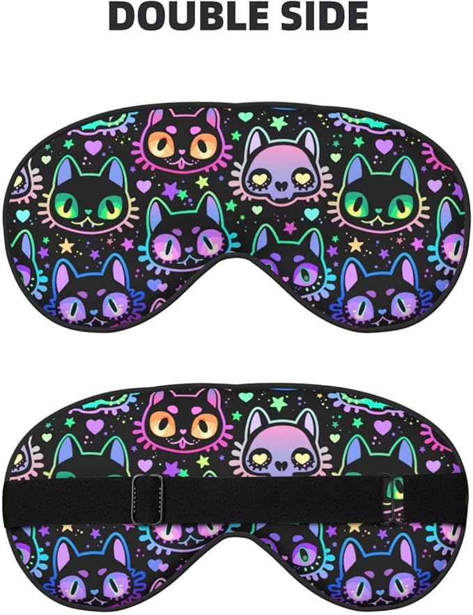 Sleep Eye Mask Cute Bright Neon Cat Sleep Mask for Women Men Comfortable Eye Mask with Adjustable Strap Soft Eye Cover Blindfold for Travel Yoga Nap Shift Work - Bloomnest
