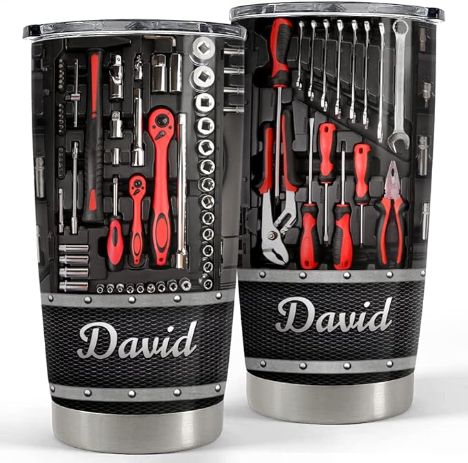 SANDJEST Personalized Mechanic Tumbler Metallic Style 20oz 30oz Tumbler with Lid Gift for Men Husband Dad on Father's Day Birthday - Bloomnest