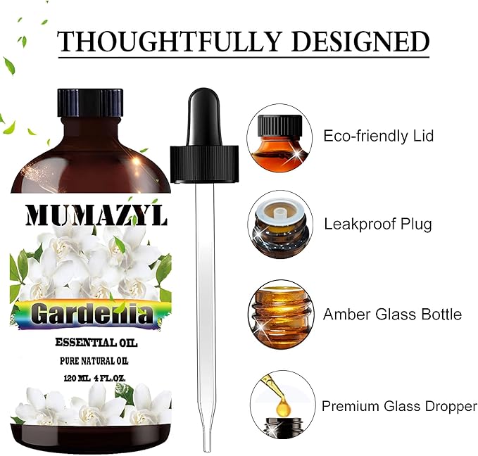 Gardenia Essential Oil, Gardenia Oil 4 Fl Oz 120ML for Diffuser Humidifier Yoga Cleaning DIY Candle Soap Making Essential Oils - Bloomnest