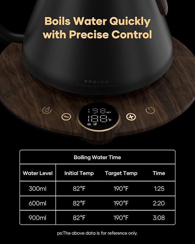 Cocinare FLOW B9 Gooseneck Electric Kettle, Precise Temperature Control for Pour-Over Coffee & Tea Brewing, Stainless Steel Interior, Rapid Heating for Boiling Water 1500W/0.9L (Obsidian Black) - Bloomnest