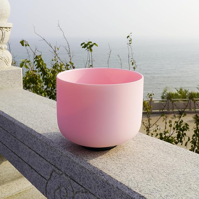 KVKA Pink Color F Note Heart Chakra Quartz Crystal Singing Bowl 8 inch with Carrying Case for healing sound Yoga - Bloomnest