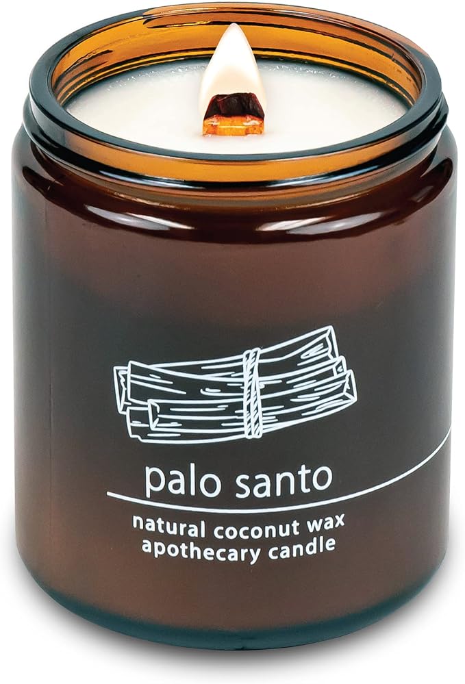 Hemlock Park Crackling Wood Wick Candle Handcrafted with Natural Coconut Wax (Standard 8 oz, Palo Santo) - Bloomnest