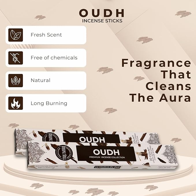 Oud Incense Sticks - Agarwood - Total 120 Insence-Sticks - 6 Packs of 20 Insense - Inciensos - Inscents - Natural Non Toxic Ingredients - Incents - Incence - Inscense - Insents TRUMIRI