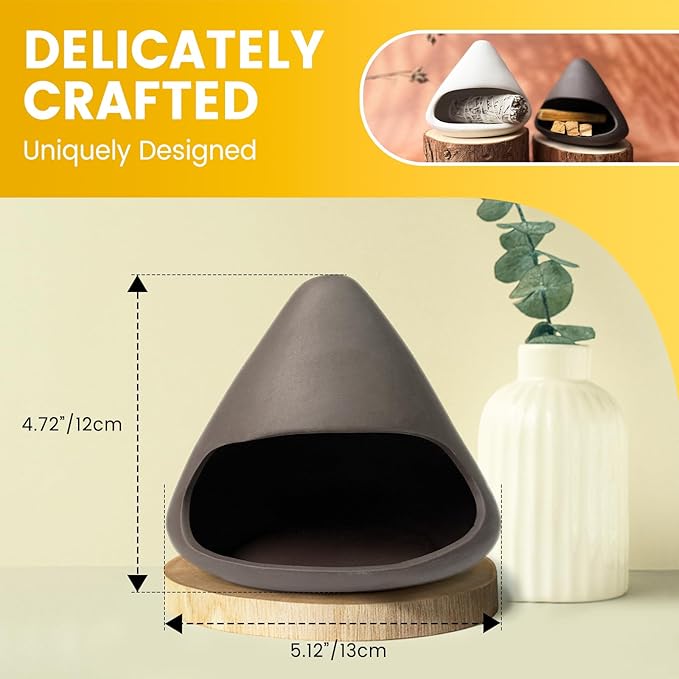 Handcrafted Clay Smudge Pot-Mini Chimenea Incense Holder Burner for Sage, Copal & Palo Santo-Palo Santo Holder Burner-Perfect Anxiety Relief Gift for Women, Zongzi Style, Black - Bloomnest