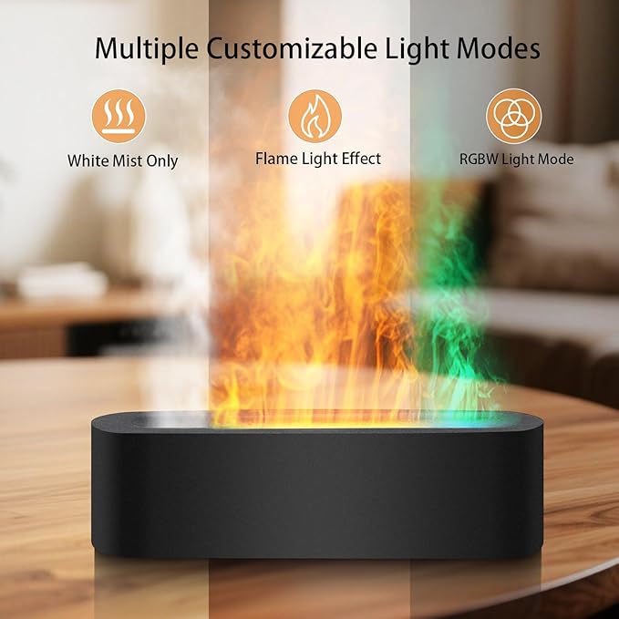 Essential Oil Diffuser, 180ml Flame Air Diffuser Humidifier, Ultrasonic Fireplace Aromatherapy Diffuser with 7-Color LED Light, 3 Timer, Auto-Off for Bedroom Home Room Decor & Gift - Bloomnest