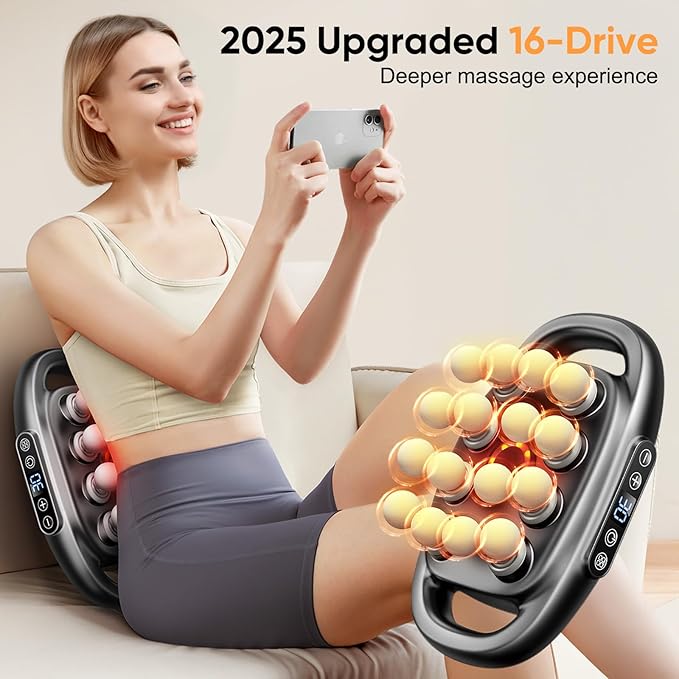 16-Drive Massage Gun Deep Tissue - 2025 Upgrade 8-Head Back Muscle Massager with 3 Modes & 30 Intensities, Portable Quiet Percussion Massager for Legs, Waist, Back, Neck, Buttocks Muscles Pain Relief - Bloomnest