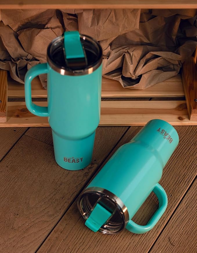 Beast 50 oz Tumbler Stainless Steel Vacuum Insulated Coffee Ice Cup Double Wall Travel Flask (Aqua Blue) - Bloomnest