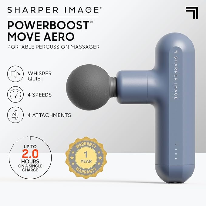 Sharper Image Powerboost Move Aero 3.0 – Mini Percussion Massage Gun| Updated Soft-Touch Design, Carrying Bag, 4 Nodes| Portable Full Body Back & Shoulder Massager| Deep Tissue Massage Tool Gift - Bloomnest