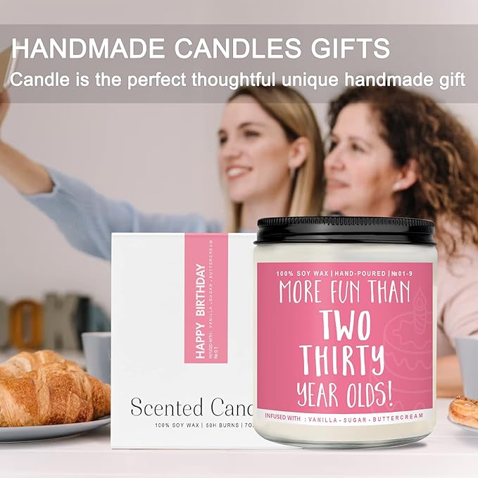 60th Birthday Gifts for Women, Perfect Birthday Present, Funny Presents for Mom, Friends, Wife, Sister, 7oz Vanilla Cream-Scented Candle - Bloomnest
