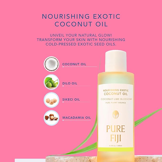 PURE FIJI Nourishing Exotic Coconut Body Oil, Dragon Fruit (7.7 fl oz/230ml) - Bloomnest