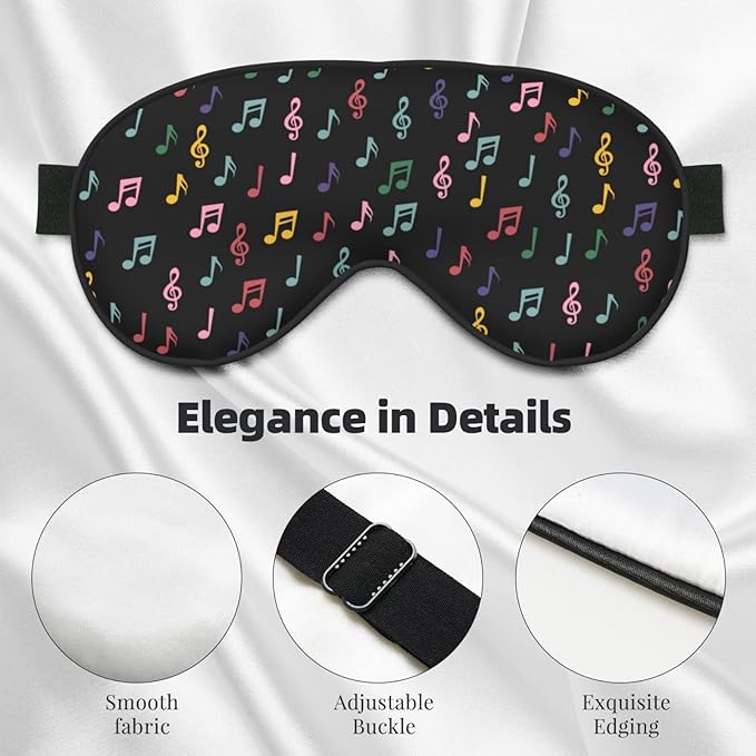 Sleep Eye Mask Colorful Music Notes Sleep Mask for Women Men Comfortable Eye Mask with Adjustable Strap Soft Eye Cover Blindfold for Travel Yoga Nap Shift Work - Bloomnest