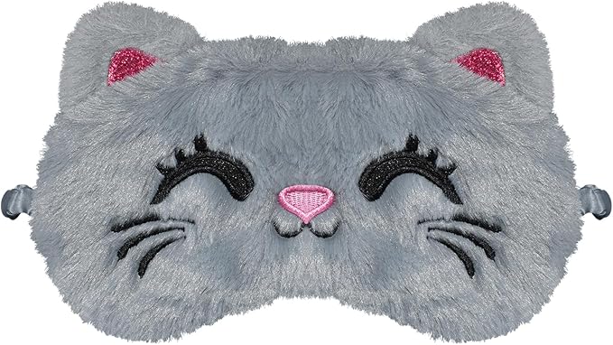Cute Cat Sleeping Mask Eye Mask Funny Animal Kitten Sleep Mask Soft Plush Blindfold Travel Eye Cover Eyeshade for Kids Adults Girls Boys Women Men (Cat, Gray) - Bloomnest