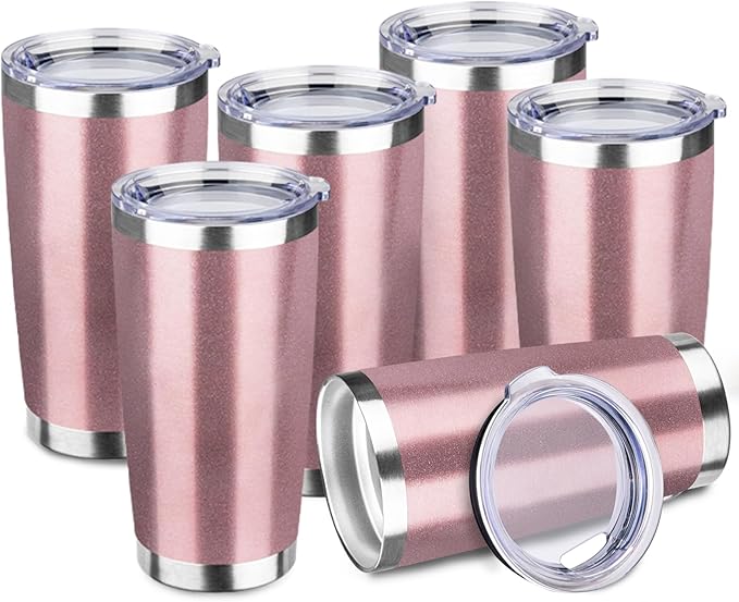 StarSpeed 20oz Tumbler Bulk with Lid, Stainless Steel Insulated Tumblers Double Wall Vacuum Insulated Travel Mug, Powder Coated Coffee Cups for Hot and Cold Drinks(Rose Gold,6) - Bloomnest