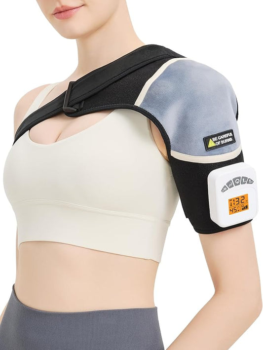 AOBOCO Cordless Shoulder Heating Pad with Vibration, 5000mAh Rechargeable Shoulder Massager for Rotator Cuff Pain Relief, Portable Heated Shoulder Brace Wrap, 104℉-140℉ Heat Levels, 3 Vibration Modes - Bloomnest