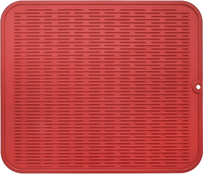Silicone Dish Drying Mat for Multiple Usage,Easy clean,Eco-friendly,Heat-resistant Silicone Mat for Kitchen Counter or Sink,Refrigerator or Drawer Liner Red XL 18 inches x 16 inches - Bloomnest