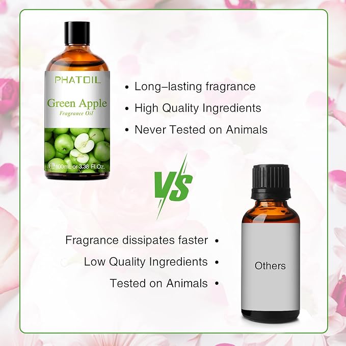 PHATOIL 3.38FL.OZ Green Apple Fragrance Oils for Aromatherapy, Essential Oils for Diffusers for Home, Perfect for Diffuser, Yoga, DIY Candle and Soap Making - 100ml - Bloomnest