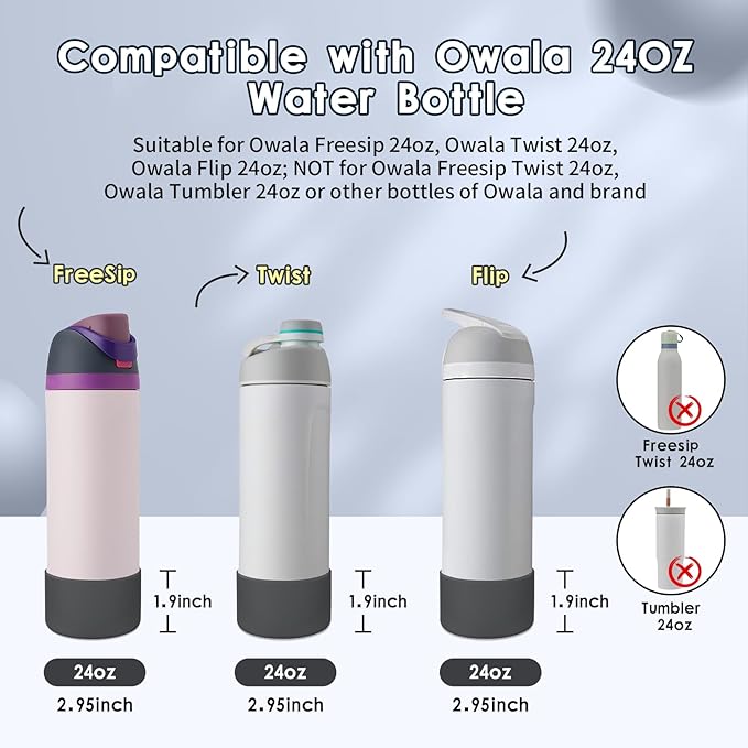 2PCS Silicone Water Bottle Boot, Compatible with Owala 24oz 32oz 40oz, Protective Anti-Scratch & Anti-Dent No Noise Sleeve Cover for FreeSip/Twist/Flip Water Bottles (Dark Blue, 24oz) BKBY