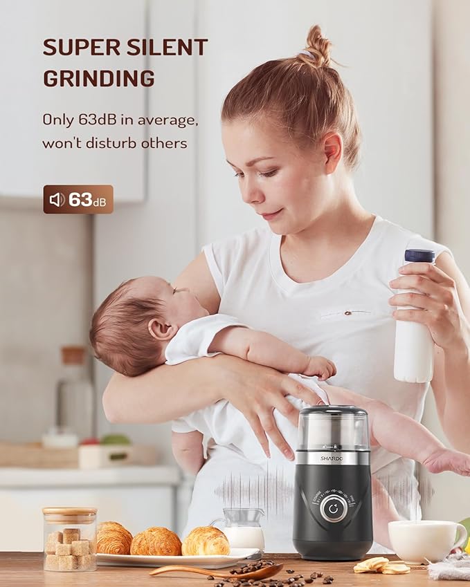 SHARDOR Electric Super Silent Blade Coffee Grinder, Timed Grind Control Rotary Knob, Adjustable Coarse to Fine for Coffee Beans, Spices & Herbs, with 1 Removable Stainless Steel Bowl,Light Gray - Bloomnest