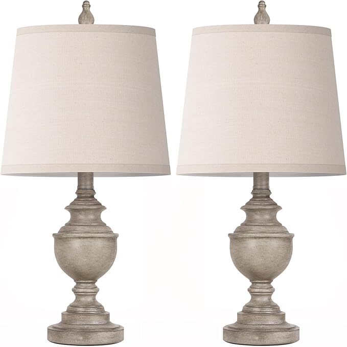PARTPHONER Retro Table Lamps Set of 2, Bedside Lamp for Bedroom Rustic Farmhouse Table Lamps for Living Room, 22" Vintage Nightstand Lamps with White Shades, Antique Grey - Bloomnest