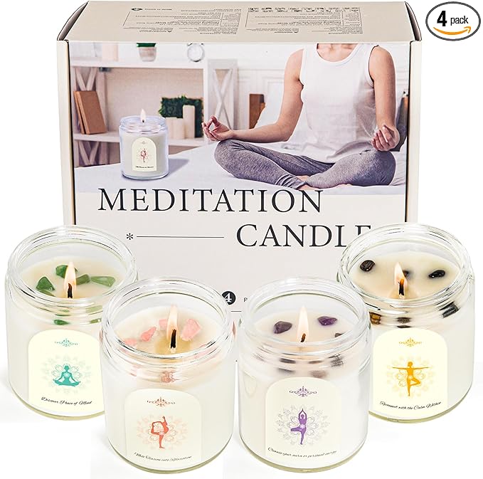 4 Pack Candles for Home Scented, Scented Candle Set with Crystals Stones, Aromatherapy Candles Birthday Gifts Set for Women, 24 Oz 200 Hour Long Lasting Soy Candles Gifts for Mothers Days - Bloomnest