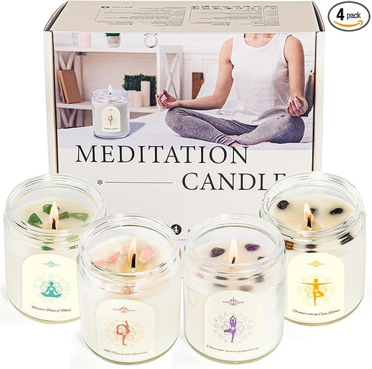 4 Pack Candles for Home Scented, Scented Candle Set with Crystals Stones, Aromatherapy Candles Birthday Gifts Set for Women, 24 Oz 200 Hour Long Lasting Soy Candles Gifts for Mothers Days - Bloomnest