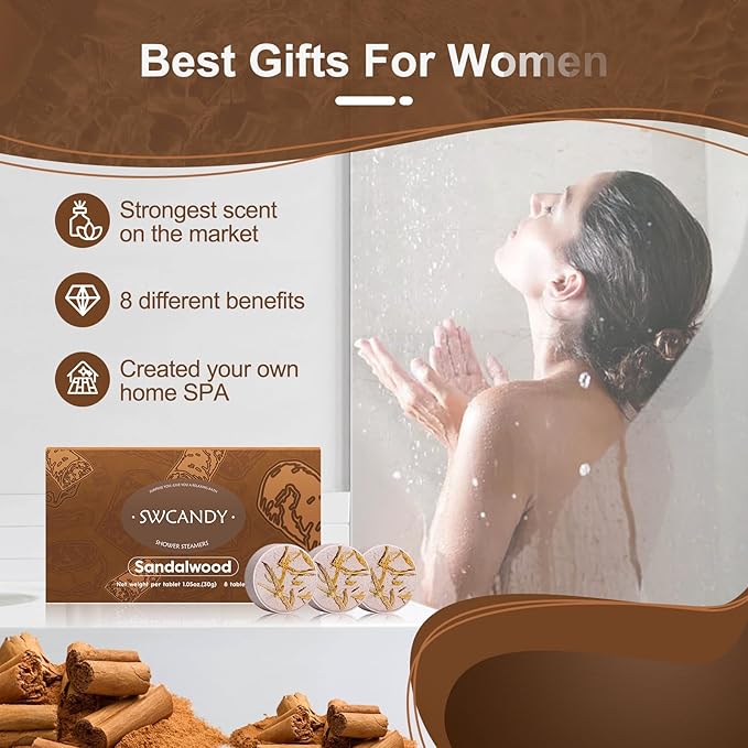 Aromatherapy Shower Steamers Birthday Day Gifts Sandalwood - Swcandy 8 Pcs Bath Bombs Birthday Gifts for Women, Shower Bombs with Essential Oils, Relaxation Home SPA for Women Who Has Everything - Bloomnest