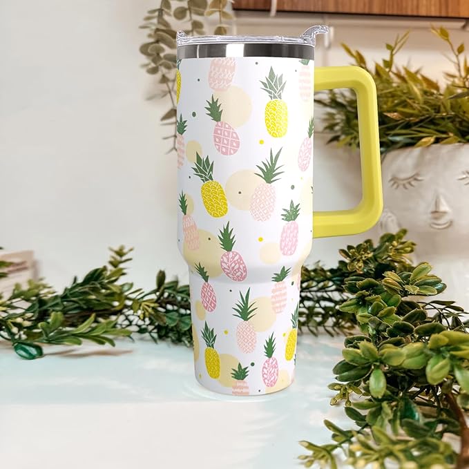 Ceovfoi 40oz Pineapples Coffee Mug Cup Water BottlesTumbler With Handle Lid and Straw,Pineapples Decor Stuff Accessories - Bloomnest