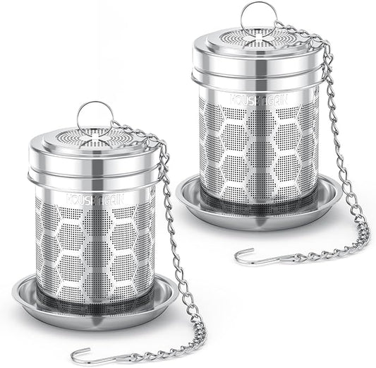 House Again 2 Pack Tea Strainers for Loose Tea, Extra Fine Mesh Tea Infuser, 304 Stainless Steel with Chain Hook, Loose Leaf Tea Steeper for Brew Tea Spices & Seasonings, Geometric Design
