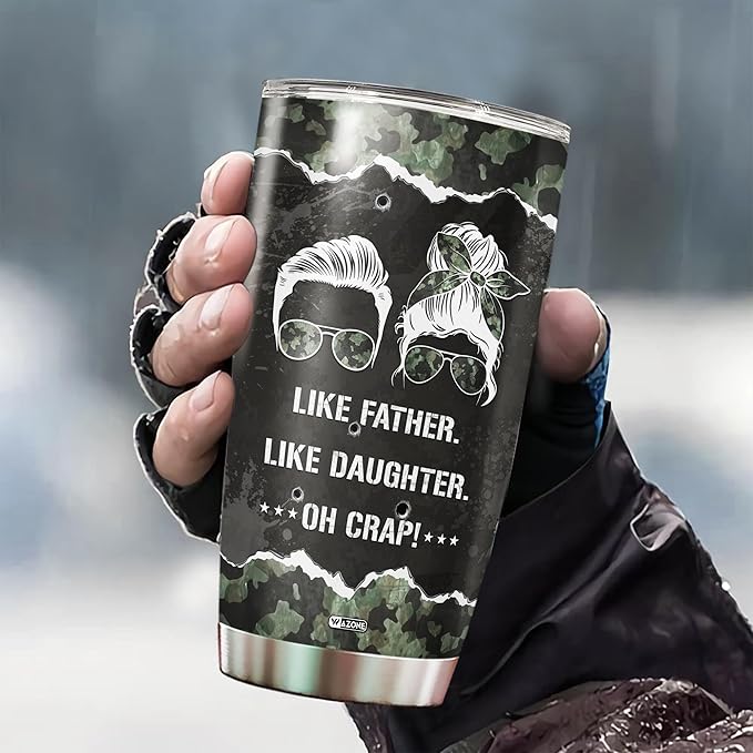 WAZONE Like Father Like Daughter Tumbler Stainless Steel 20oz Insulated Cup Double Wall Vacuum Travel Mug Funny Gifts Birthday Christmas Presents for Best Dad Daddy Dads From Daughters - Bloomnest