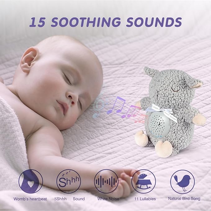 BEREST Baby Sleep Soother with Projector Night Light, Teddy Bear Sheep Musical Plush Toy with White Noise, Heartbeat, Shushing, Lullabies for Newborns, Boys & Girls Infants Shower Gift - Bloomnest