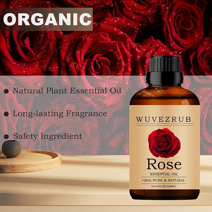 Rose Essential Oils 120ML, 100% Pure and Natural Essential Oil for Aromatherapy Diffuser - 4 Fl Oz/Rose WUVEZRUB