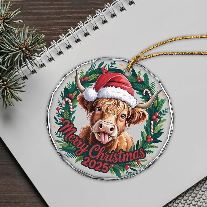 Highland Cow Glass Ornament – Handcrafted Hanging Decoration, Elegant Keepsake with Unique Highland Cow Design, for Home, Holiday Tree, or Special Occasion - Bloomnest