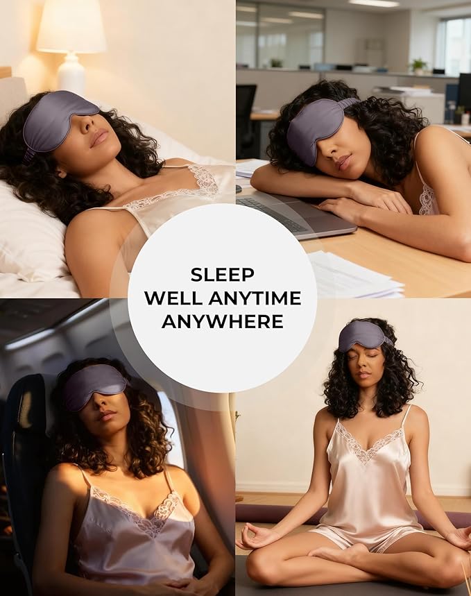 SilkSilky 100% 22 Momme Mulberry Silk Sleep Mask – Upgraded 3D Contoured Eye Mask with Nose Wing Pads & Adjustable Strap, Luxury Blackout Eye Cover for Women & Men (Dark Gray) - Bloomnest