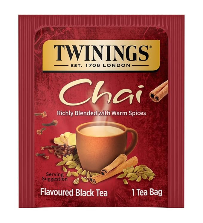 Twinings Chai Black Tea Individually Wrapped Bags, 50 Count (Pack of 6), Sweet, Savoury Spices, Caffeinated, Enjoy Hot or Iced, 300 Teabags - Bloomnest