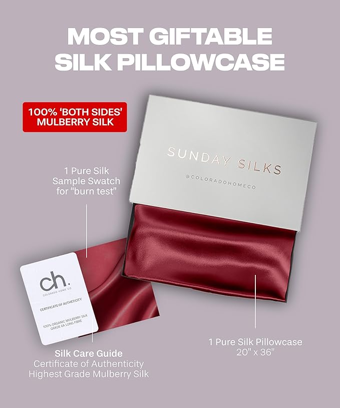 SUNDAYSILKS™ Premium Silk Pillow Cases | 100% Mulberry Silk Pillowcase with Zipper, All Sides Real 22 Momme Grade 6A Silk, Standard Queen, King Size [Pinot] - Bloomnest