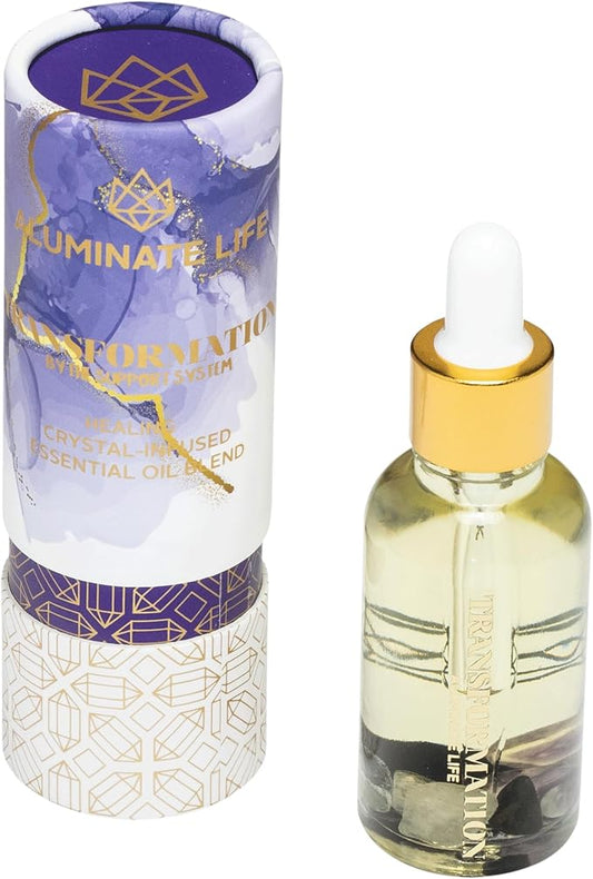Crystal Infused Essential Oil Vial, 1 Oz, Transformation - Amethyst Crystal Infused - Scents of Jasmine, Bergamot, Vanilla, & Cedar - Aromatherapy Oils, Massage, Relaxing