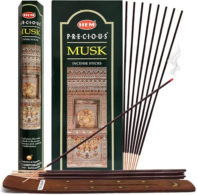 TRUMIRI Precious Musk Incense Stick Bundle: 120 Sticks (6 Packets of 20) with Trumiri Incense Holder TRUMIRI