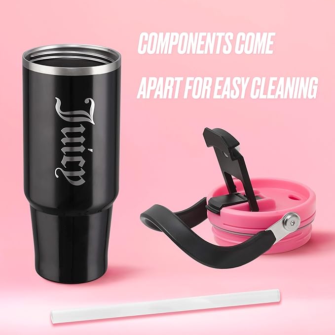 Juicy Couture Flip Fusion Hydration 40oz Stainless Steel Tumbler with Flip Handle, Black - Bloomnest