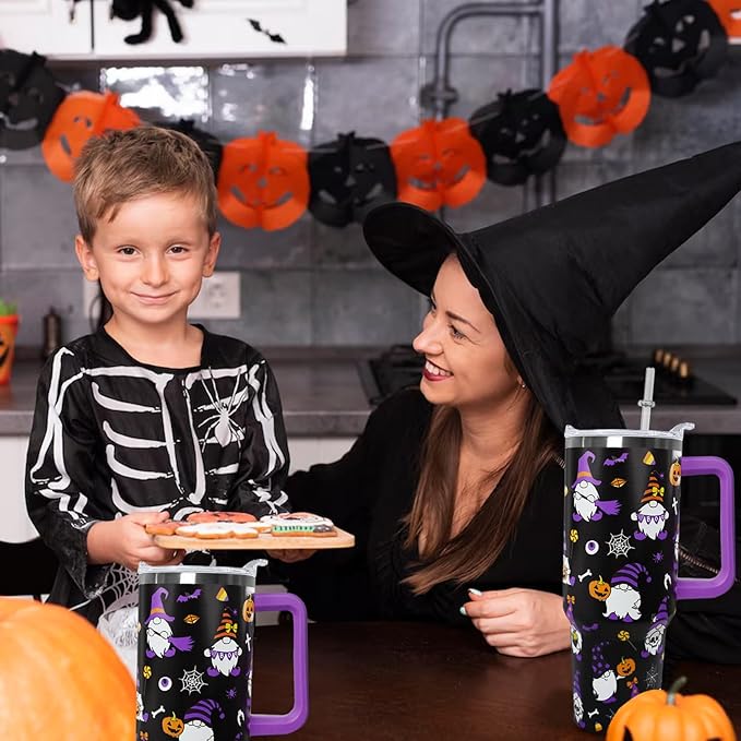 Ceovfoi 40 oz Halloween Gnome Tumbler Insulated Stainless Tumbler,Halloween Goth Ghost Travel Coffee Cup Water Botter, Witch Goth Decor Halloween Gifts For Women - Bloomnest