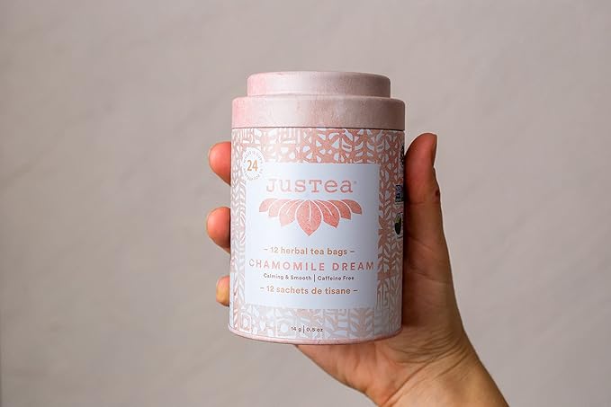 JusTea Chamomile Dream | Pyramid Compostable Tea Bags | Herbal Tea | 12+ Cups | Caffeine Free | Award-Winning | Fair Trade | Non-GMO - Bloomnest