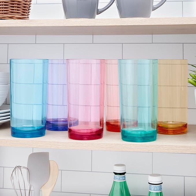 US Acrylic Classic Plastic Reusable Drinking Glasses (Set of 6) 24oz Iced Tea Cups Assorted Colors | BPA-Free Tumblers, Made in USA | Top-Rack Dishwasher Safe - Bloomnest