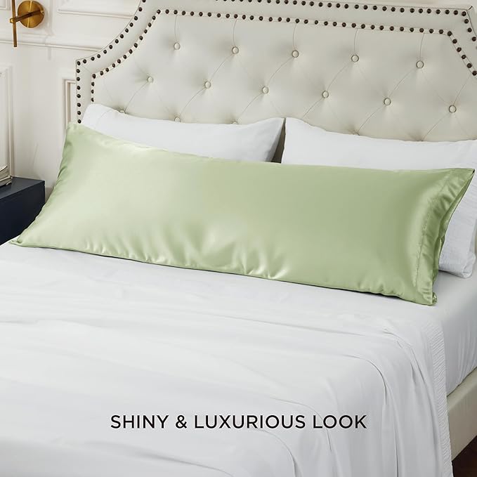Bedsure Body Pillow Cover 20x54 Inches - Sage Green Satin Similar to Silk Pillowcase for Hair and Skin, Cooling and Silky Long Body Pillow Pillowcase with Envelope Closure, Gifts for Women Men - Bloomnest