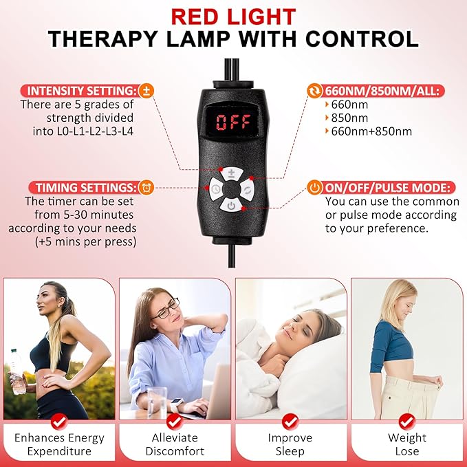 Red Light Therapy Lamp, Infrared Light Therapy Device with Stand, 660nm Red and 850nm Near Infrared Red Light Therapy for Body and Face Pain Relief Skin Care(Dual Lamps) SAVILER