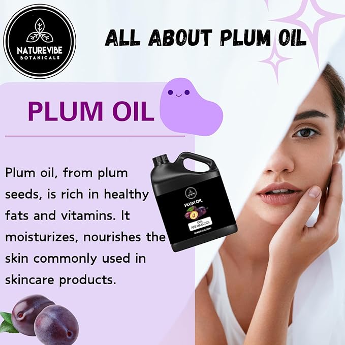 Naturevibe Botanicals Plum Oil 32 Ounces | 100% Pure and Natural | Great for Skin Care and Hair Care - Bloomnest