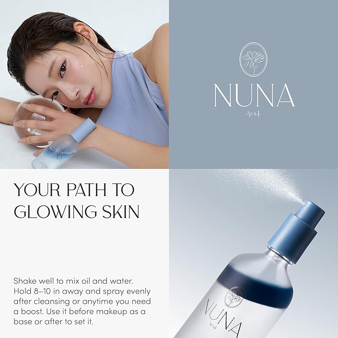 NUNA Ultra Hydrating Face Serum Spray with Peptides, Niacinamide, Hyaluronic Acid & Botanical Extracts – Korean Lightweight Moisture Boost Facial Mist & Setting Spray for Makeup – 3.38 fl oz - Bloomnest