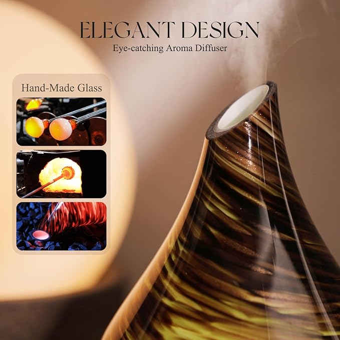 Porseme 150ml Essential Oil Diffuser Glass Color Changing Aroma Air Diffusers Aromatherapy Ultrasonic Cool Mist Humidifier 6 Running Hours Waterless Auto-Off for Sleeping Yoga Office Spa (Dark Golden) - Bloomnest